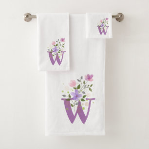 Anfangsbuchstabe W Plus Blumen Design Badetuch Set