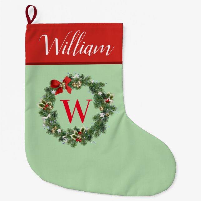 Anfangsbuchstabe Weihnachtskranz-Monogramm   Großer Weihnachtsstrumpf (Vorderseite)