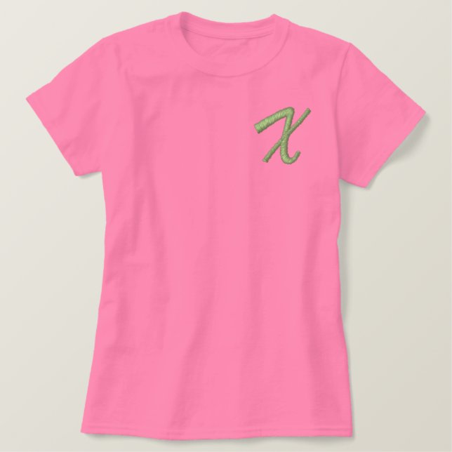 Anfangsbuchstabe X Besticktes T-Shirt (Design vorne)