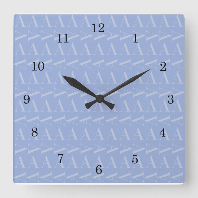 Anfangsbuchstaben A, blau Quadratische Wanduhr (Vorderseite)