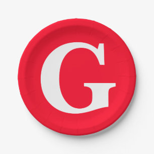 Anfangsbuchstaben Monogram Red White Schlicht Simp Pappteller