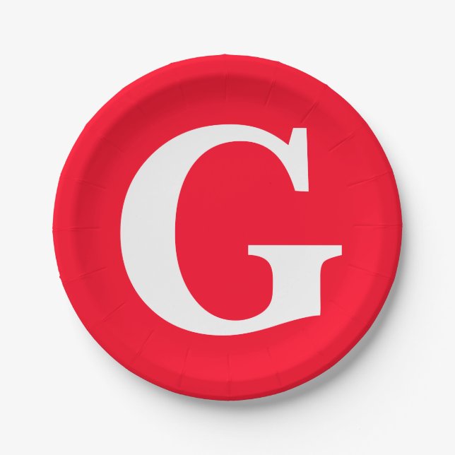 Anfangsbuchstaben Monogram Red White Schlicht Simp Pappteller (Vorderseite)