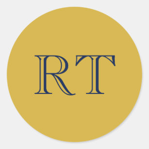 Anfangsbuchstaben Monogramm Gold & Blau Schlicht E Runder Aufkleber