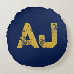 Anfangsbuchstaben Monogramm Gold & Blau Schlicht E Rundes Kissen