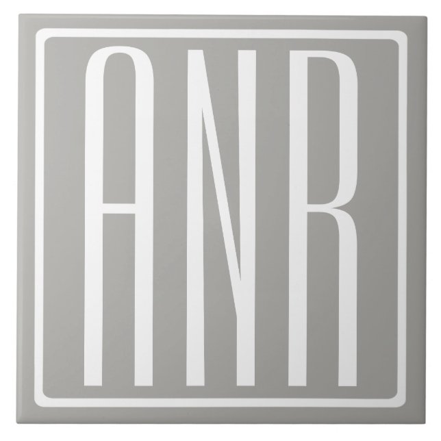 Anfangsbuchstaben Monogramm | Weiß auf Hellgrau Fliese (Vorderseite)