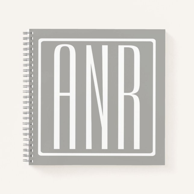 Anfangsbuchstaben Monogramm | Weiß auf Hellgrau Notizbuch (Vorderseite)
