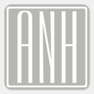 Anfangsbuchstaben Monogramm Weiß auf Hellgrau Quadratischer Aufkleber