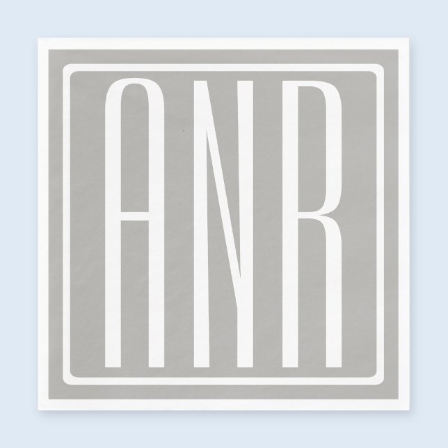 Anfangsbuchstaben Monogramm | Weiß auf Hellgrau Serviette (Von Creator hochgeladen)