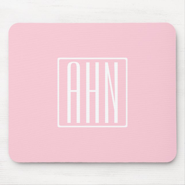 Anfangsbuchstaben Monogramm | Weiß auf Hellrosa Mousepad (Vorne)