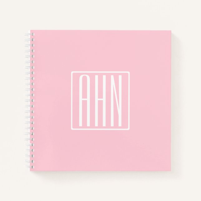 Anfangsbuchstaben Monogramm | Weiß auf Hellrosa Notizbuch (Vorderseite)