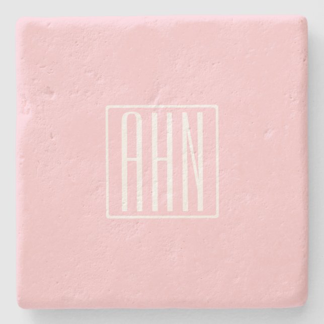 Anfangsbuchstaben Monogramm | Weiß auf Hellrosa Steinuntersetzer (Vorderseite)