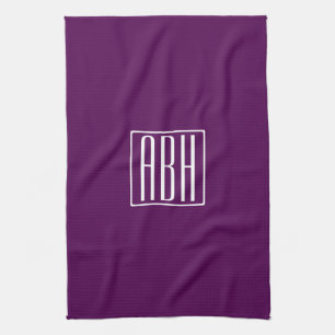 Anfangsbuchstaben Monogramm Weiß auf Tiefpurpur Geschirrtuch