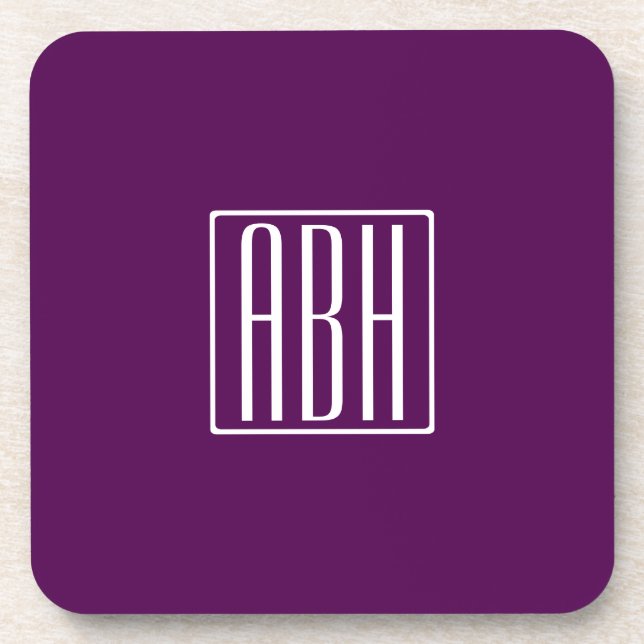 Anfangsbuchstaben Monogramm | Weiß auf Tiefpurpur Getränkeuntersetzer (Vorderseite)