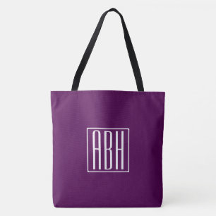 Anfangsbuchstaben Monogramm Weiß auf Tiefpurpur Tasche