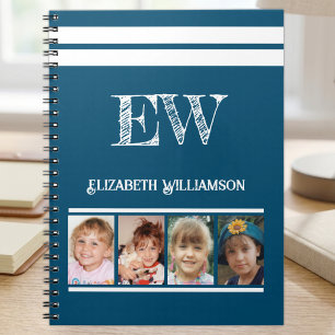 Anfangsbuchstaben Name 4 Fotos blau weiß hinzufüge Notizblock