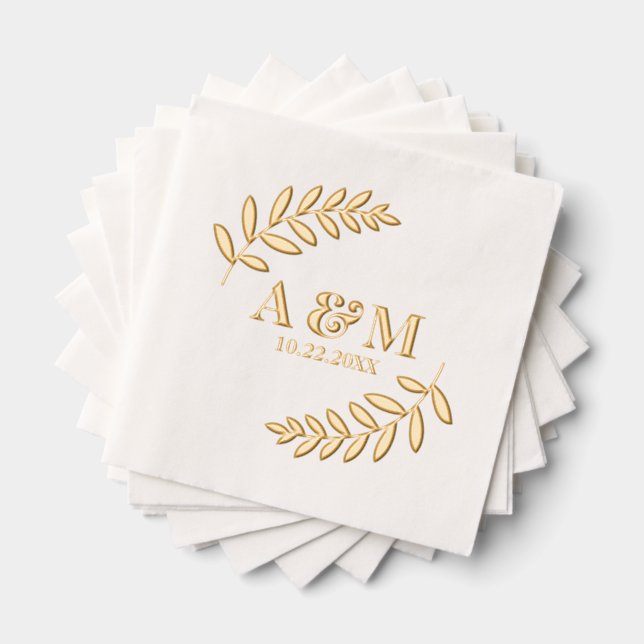 Anfangsbuchstaben und Datum Hochzeit des Botanisch Servietten Mit Folie (Insitu (Gestapelt))