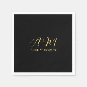 Anfangsbuchstabenname für Schwarz-Gold-Farben Mono Serviette