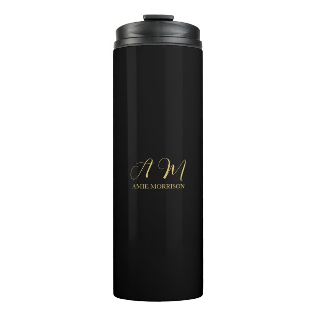 Anfangsbuchstabenname für Schwarz-Gold-Farben Mono Thermosbecher (Vorderseite)