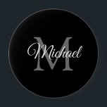 Anfangsbuchstabenname Schwarze Vorlage Grob Button<br><div class="desc">Personalisierter Monogramm Name Schwarze Vorlage Elegant Trendy Große Rundtaste.</div>