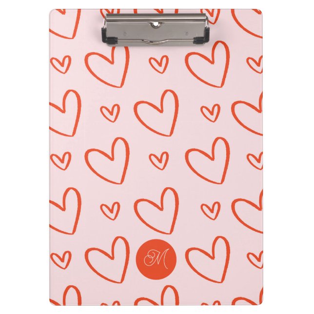 Anfangsdoodle für ein Monogramm Preppy-Herz - rosa Klemmbrett (Vorderseite)