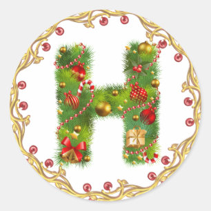 Anfangsh Monogrammaufkleber des Weihnachten Runder Aufkleber