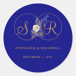 Anfangshochzeit des Blue Gold Monogram Runder Aufkleber