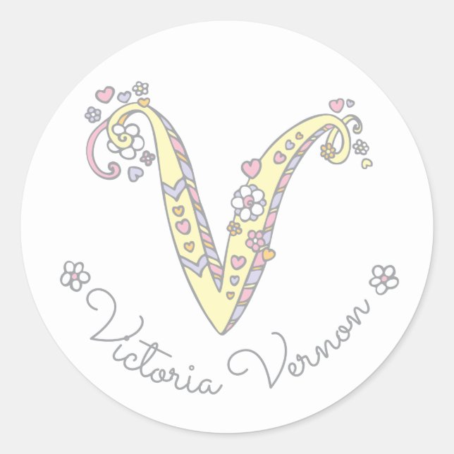 Anfangskennzeichen für Monogramm V individuelle Na Runder Aufkleber (Vorderseite)