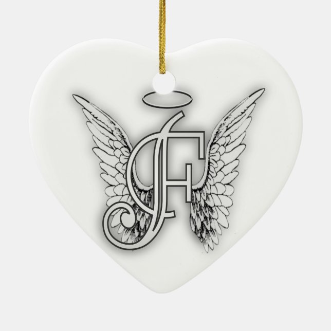Anfangsletzterer des Engels-Alphabet-F Wings Halo Keramik Ornament (Hinten)