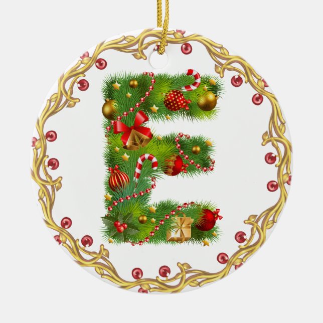 Anfangsmit Monogramm Verzierung e Weihnachts- Keramik Ornament (Vorne)