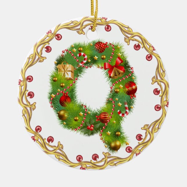Anfangsmit Monogramm Verzierung q Weihnachts- Keramikornament (Vorne)