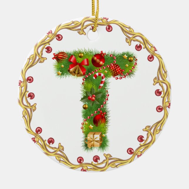 Anfangsmit Monogramm Verzierung t Weihnachts- Keramik Ornament (Vorne)