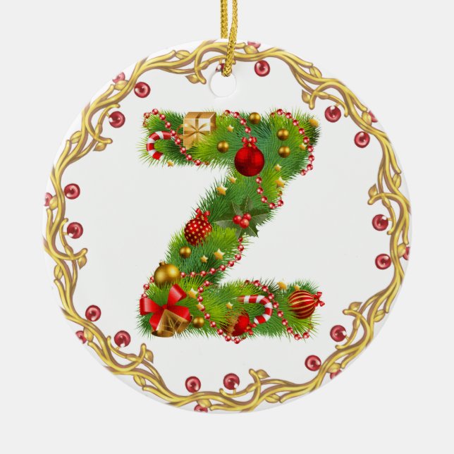 Anfangsmit Monogramm Verzierung z Weihnachts- Keramikornament (Vorne)