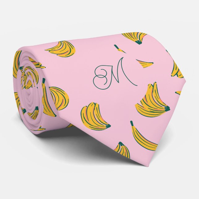 Anfangsmongramm Gelbe und rosa Banane Krawatte (Gerollt)