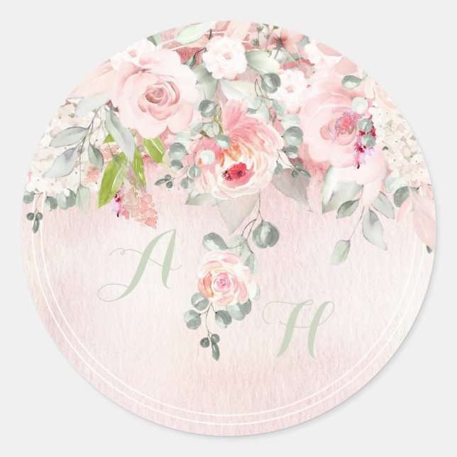 Anfangsmonogramm Blush & Blooms Runder Aufkleber (Vorderseite)