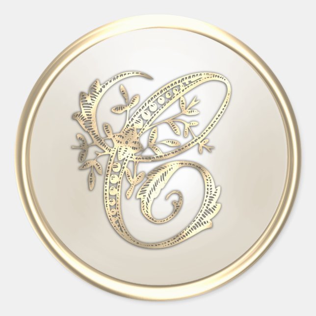 Anfangsmonogramm C für Gold und Elfenbein Verziert Runder Aufkleber (Vorderseite)