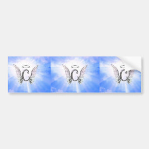 Anfangsmonogramm C mit Engels-Flügeln, Halo-Wolke Autoaufkleber