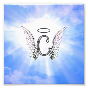 Anfangsmonogramm C mit Engels-Flügeln, Halo-Wolke Fotodruck