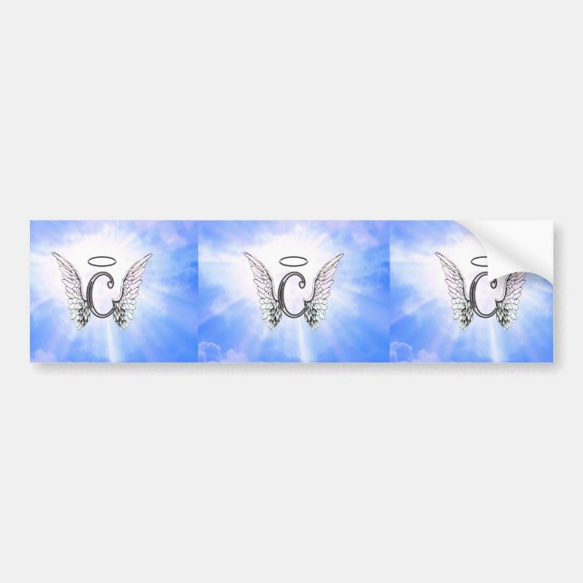 Anfangsmonogramm C mit Engels-Flügeln, Halo-Wolken Autoaufkleber (Vorne)