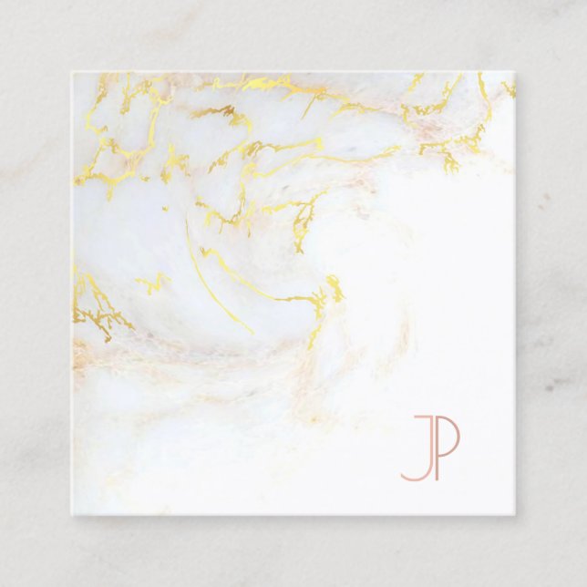 Anfangsmonogramm-eleganter Goldmarmor-Luxus modern Quadratische Visitenkarte (Vorderseite)