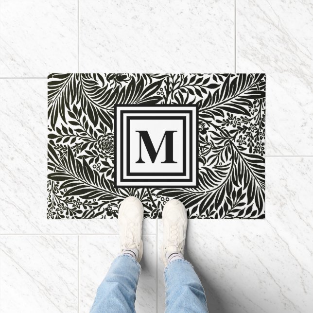 Anfangsmonogramm für botanisches Schwarz und Weiß Fußmatte (Indoor)