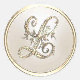 Anfangsmonogramm für Gold und Elfenbein L Runder Aufkleber