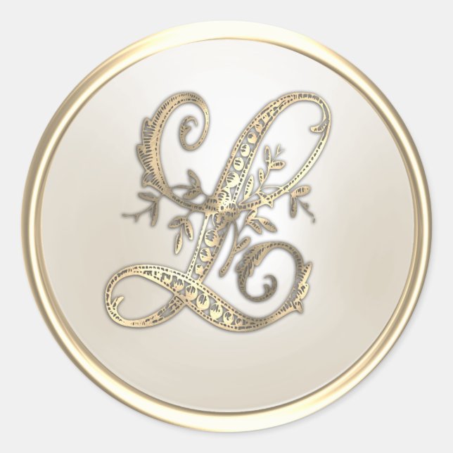 Anfangsmonogramm für Gold und Elfenbein L Runder Aufkleber (Vorderseite)