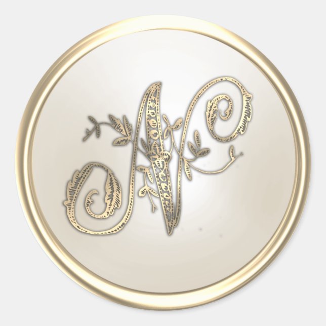 Anfangsmonogramm für Gold und Elfenbeinkühe N Runder Aufkleber (Vorderseite)