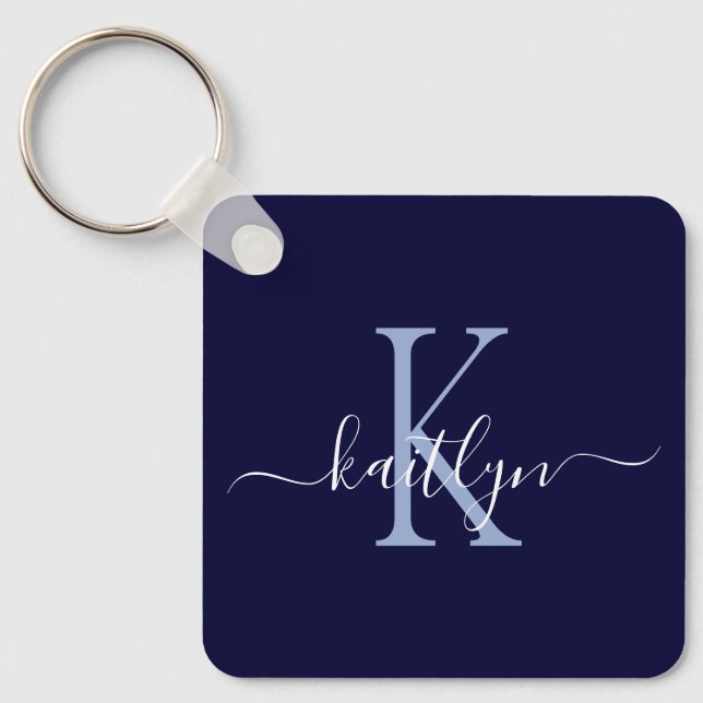 Anfangsmonogramm für Navy Blue Name Schlüsselanhänger (Vorderseite)