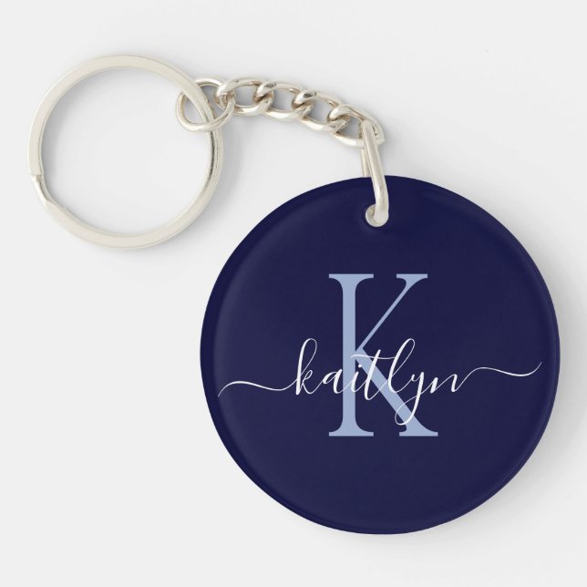 Anfangsmonogramm für Navy Blue Name Schlüsselanhänger (Vorderseite)