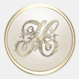 Anfangsmonogramm H für Gold und Elfenbein Runder Aufkleber