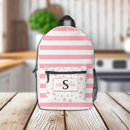 Anfangsmonogramm mit rosa Streifen und Blume Bedruckter Rucksack