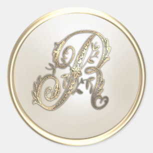 Anfangsmonogramm R für Gold und Elfenbein Runder Aufkleber
