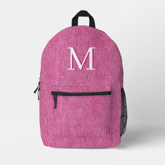 Anfangsmonogramm rosa Denim Bedruckter Rucksack (Vorderseite)