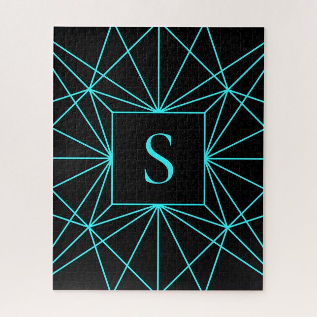 Anfangsmonogramm | Türkis geometrisches Design (Vertikal)